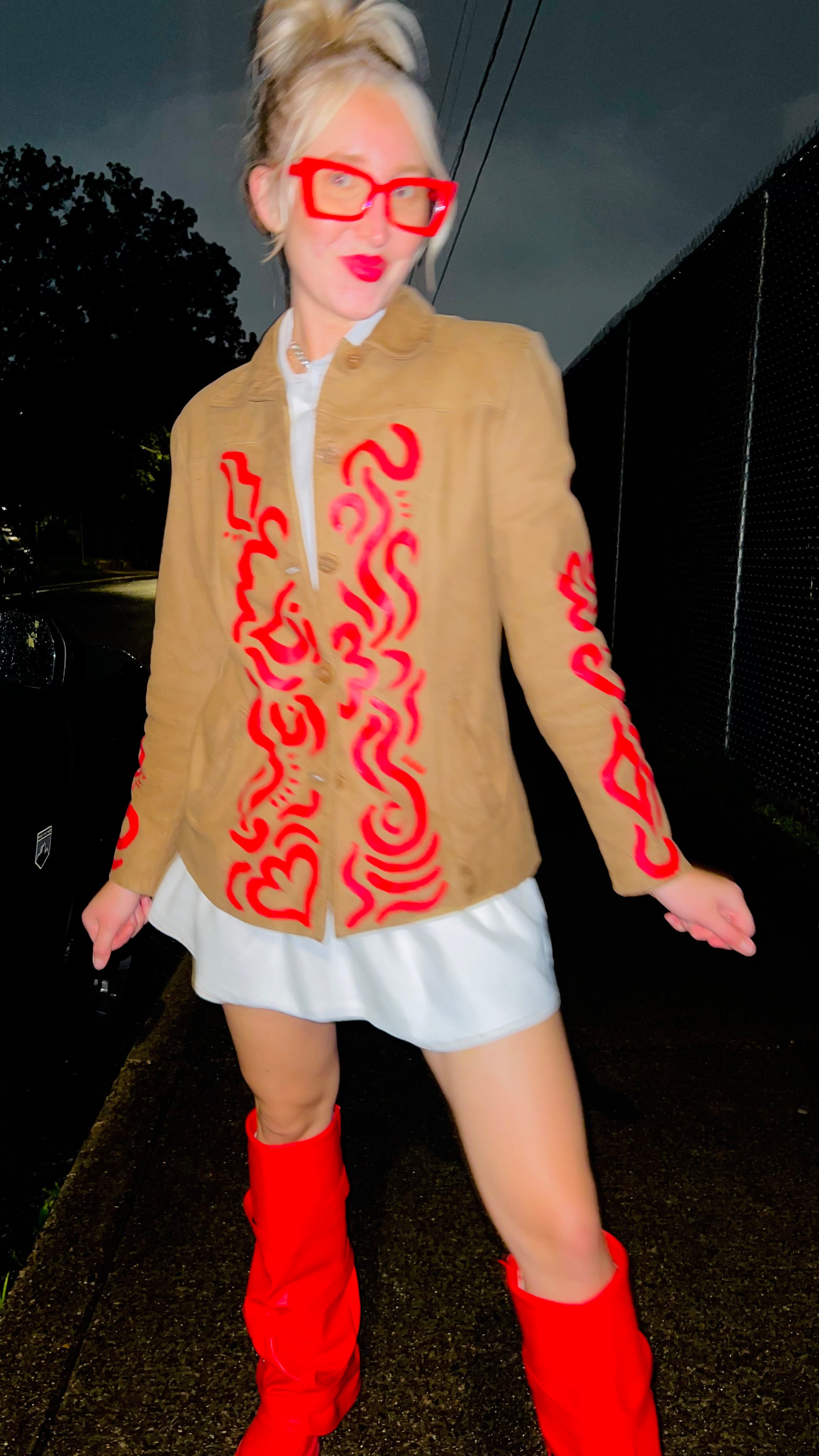 Red Painted Leather Jacket