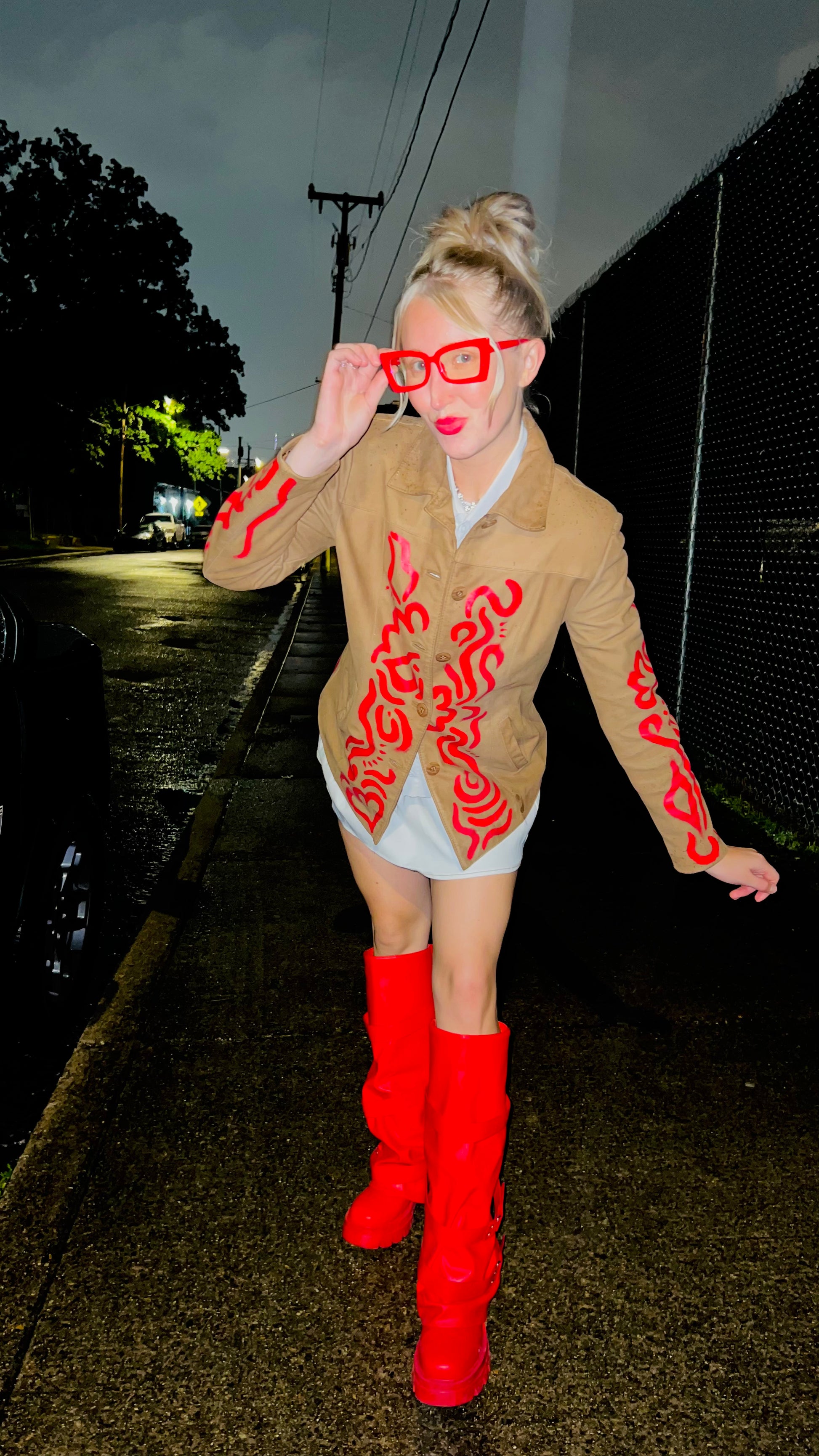 Red Painted Leather Jacket