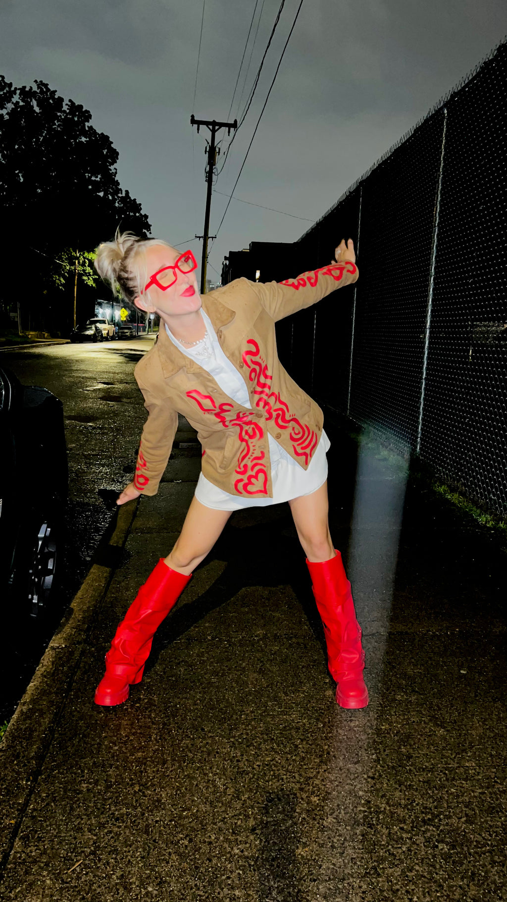 Red Painted Leather Jacket