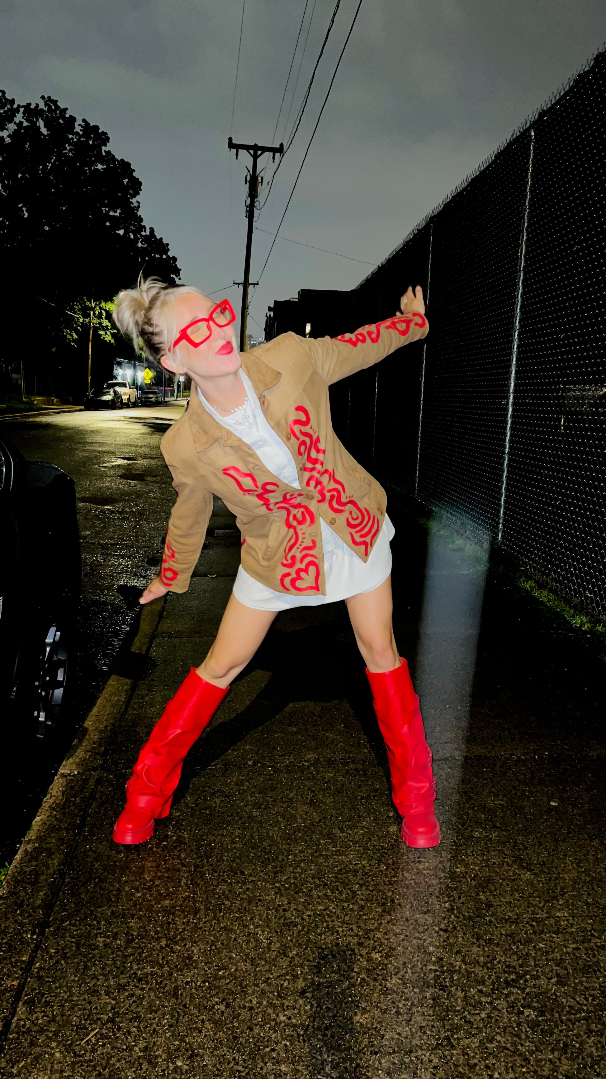 Red Painted Leather Jacket
