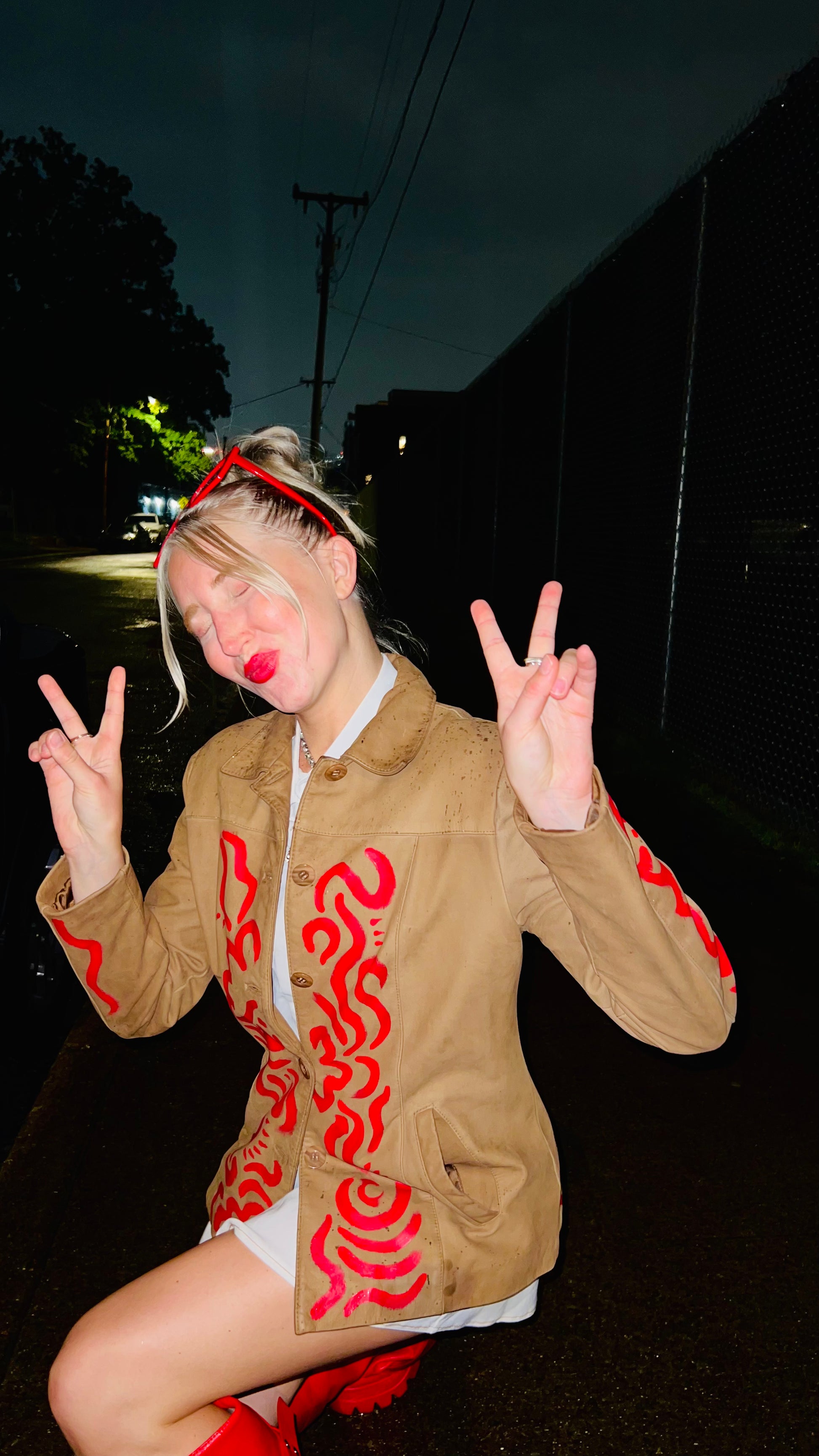Red Painted Leather Jacket