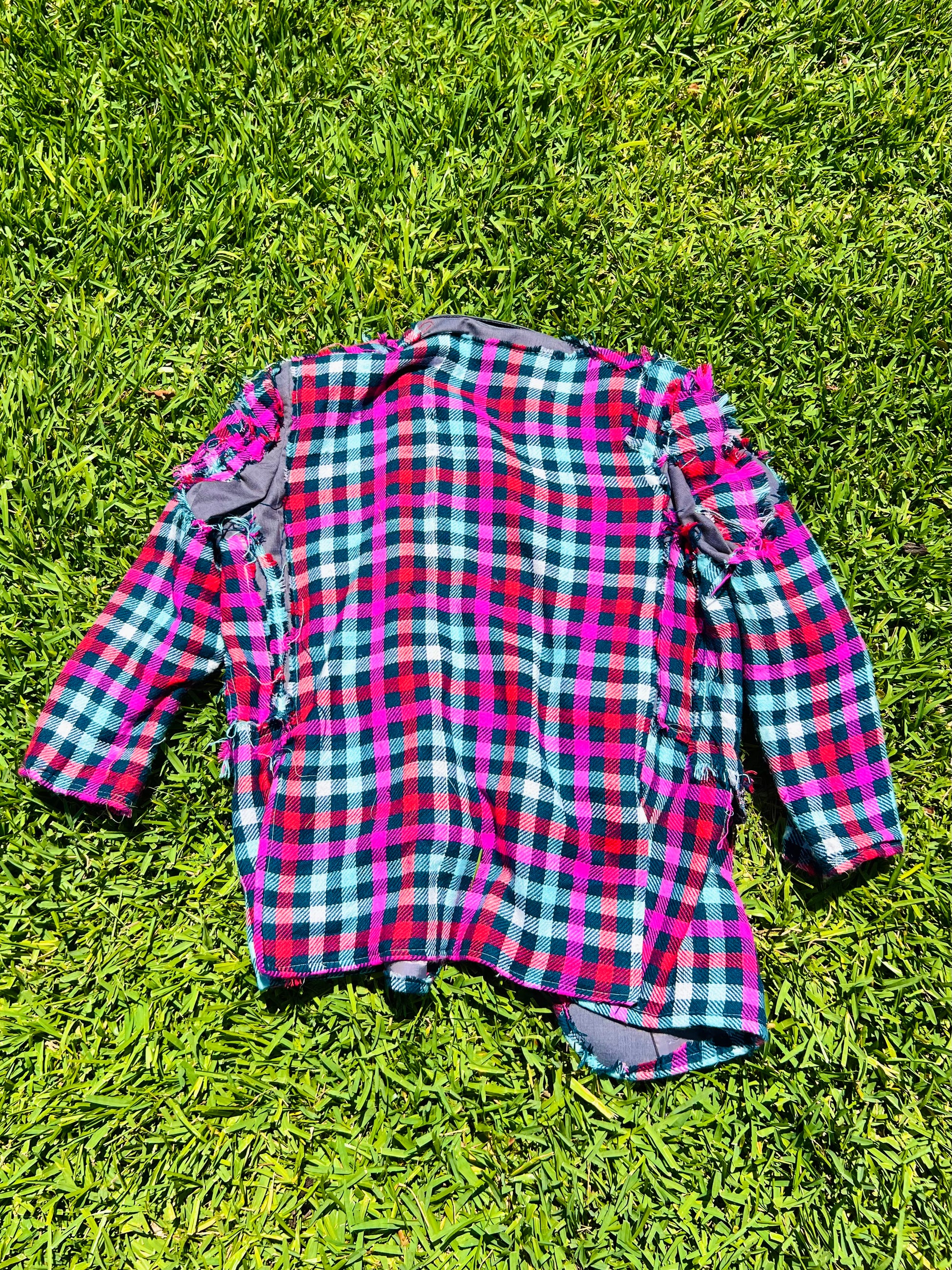 Upcycled Colorful Gingham Style XL Men's Blazer