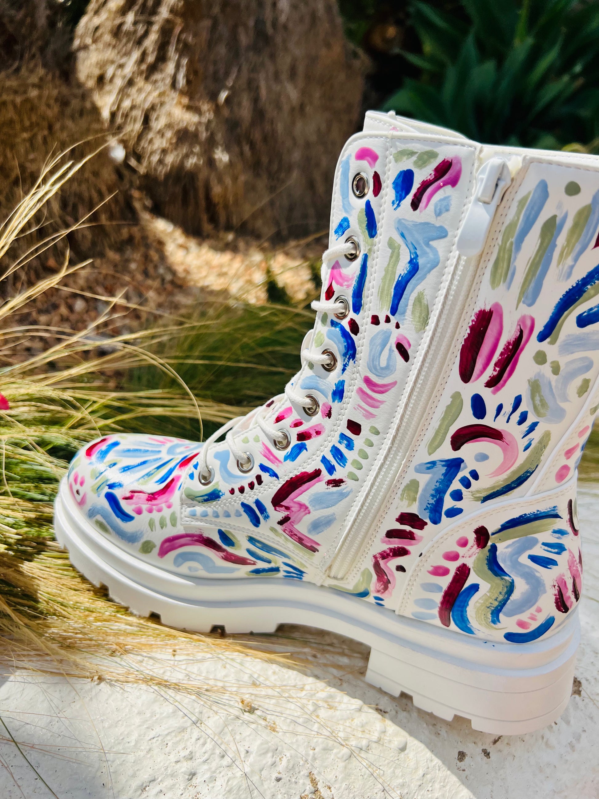 Hand Painted White Combat Boots