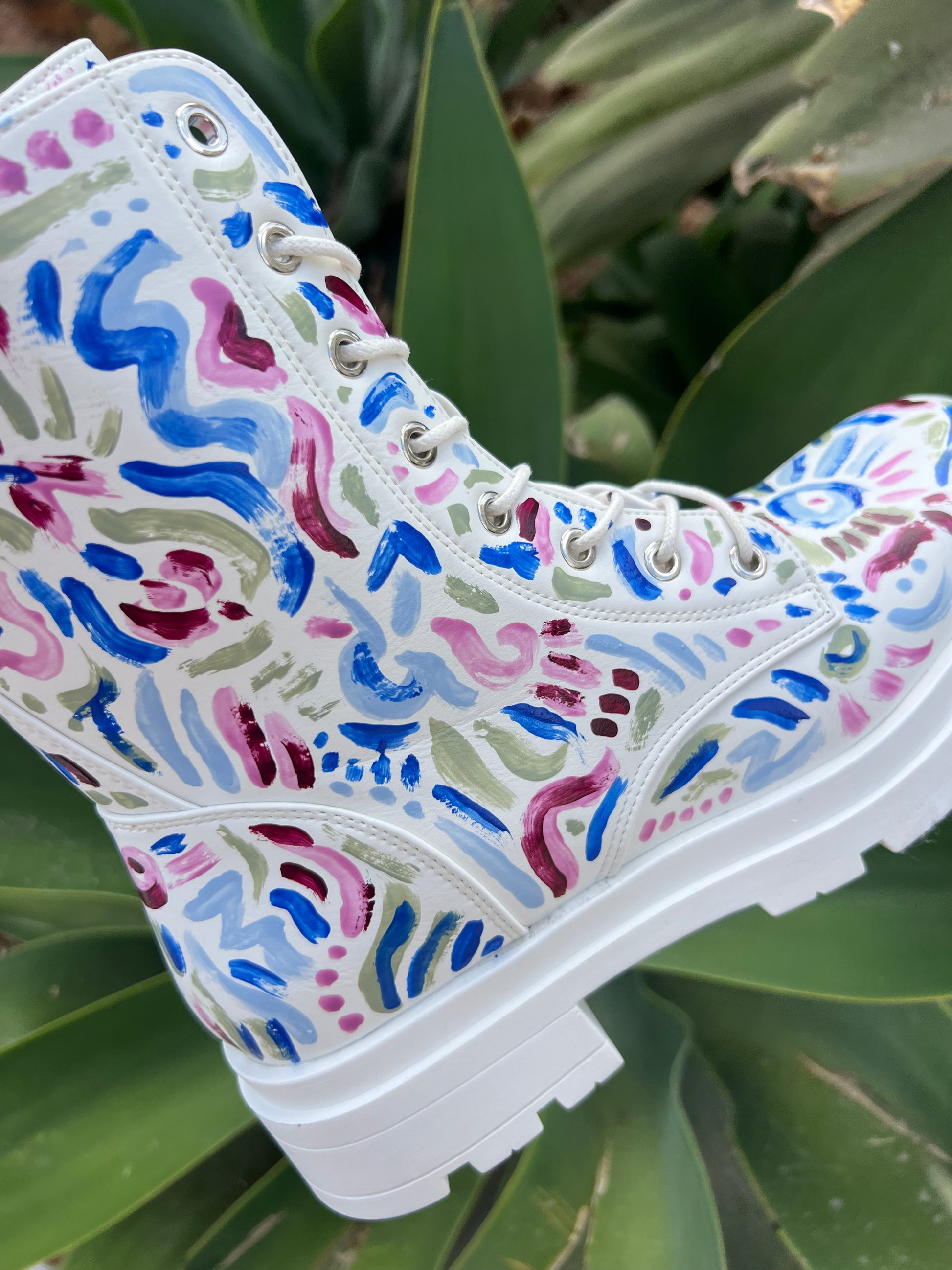 Hand Painted White Combat Boots